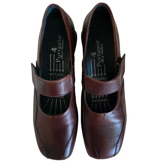 Portania Mary Jane Comfort Shoes Brown Size 8 Width F1/2 Made in Portugal - Picture 2 of 9